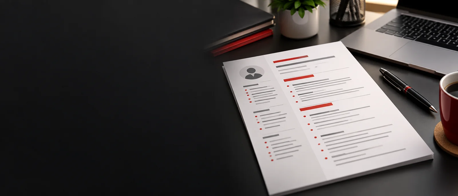CV document beside a laptop and pen